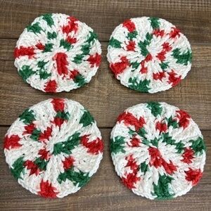 Coasters Christmas Holiday Set of 4 Handcrafted Crochet by Seller Cotton